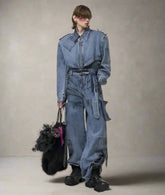 HEYFANCYSTYLE Men's Premium Denim Relaxed-Fit Utility Jumpsuit with Belted Detail